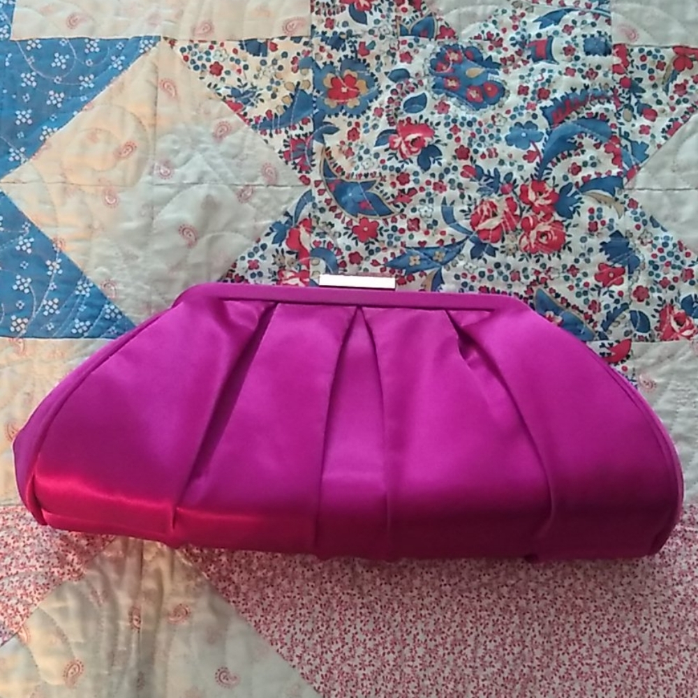 Sacks fifth avenue satin magenta evening bag.
